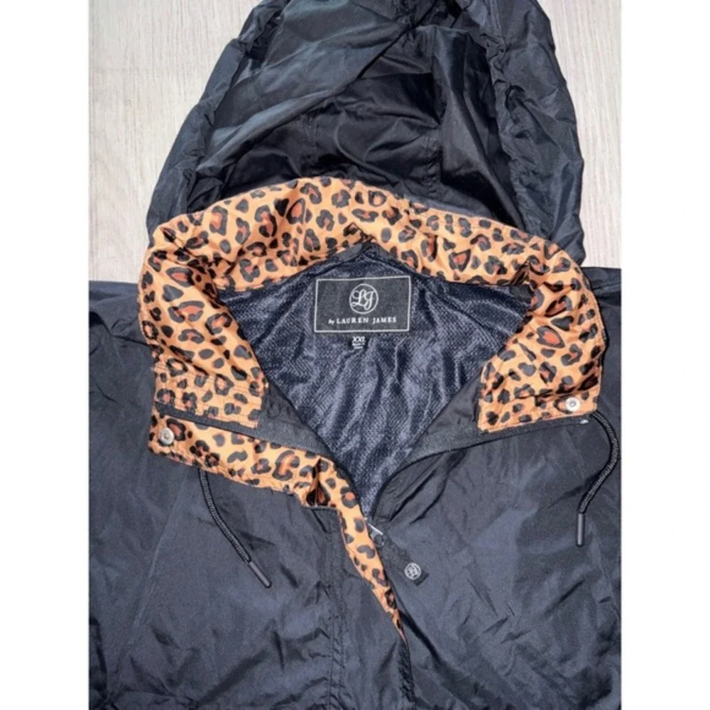 Lauren James Womens XXL Black Leopard Print Accent‎ Anorak Windbreaker Jacket